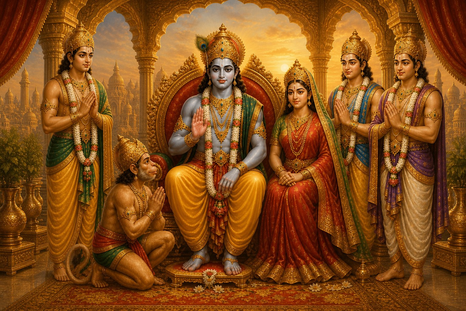 श्रीराम, माता सीता, लक्ष्मण, भरत, शत्रुघ्न और हनुमान जी का राम दरबार
